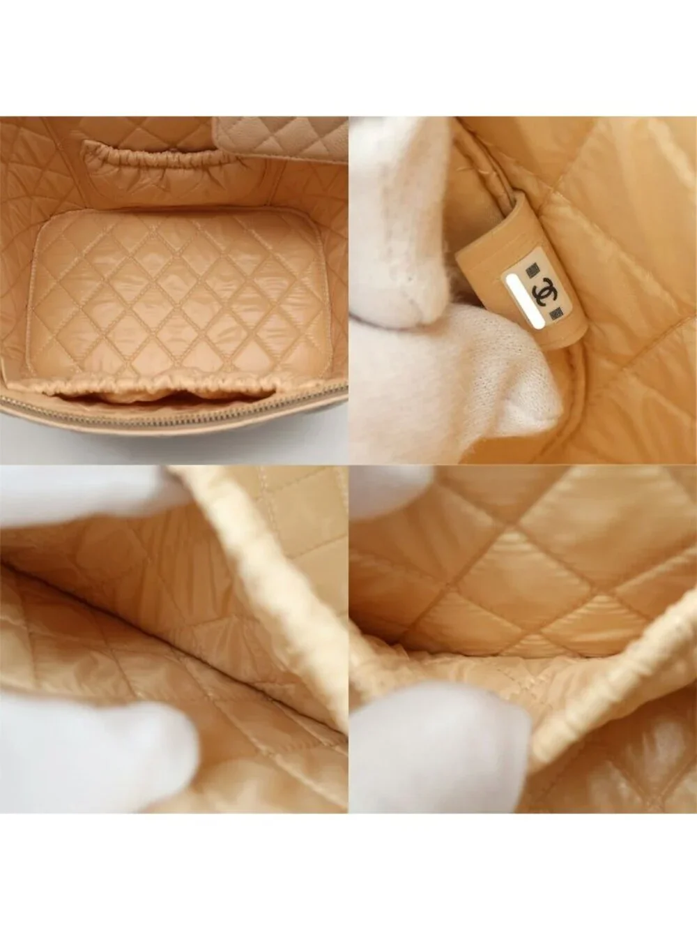 Chanel Vanity Beige Gold Caviar Leather CC Logo Makeup Pouch